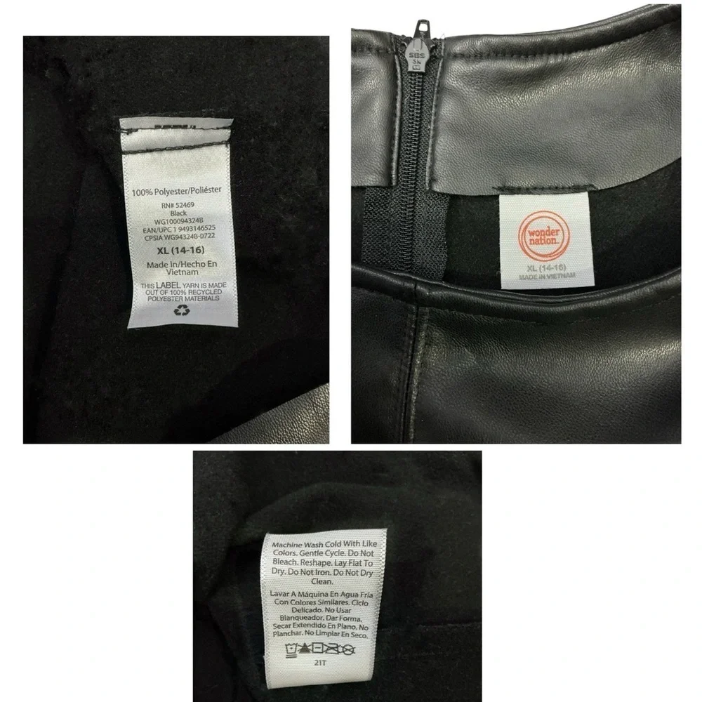 Faux Leather Girls Dress Special Occasion Black Size 14/16 X Large